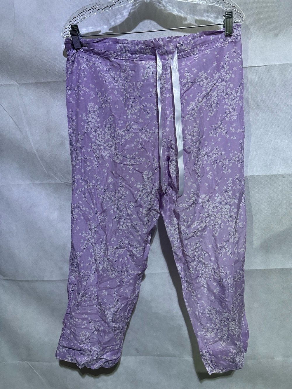 Papinelle Silk & Cotton Pajama Pants Cropped Wide Leg Purple Floral Size M EUC